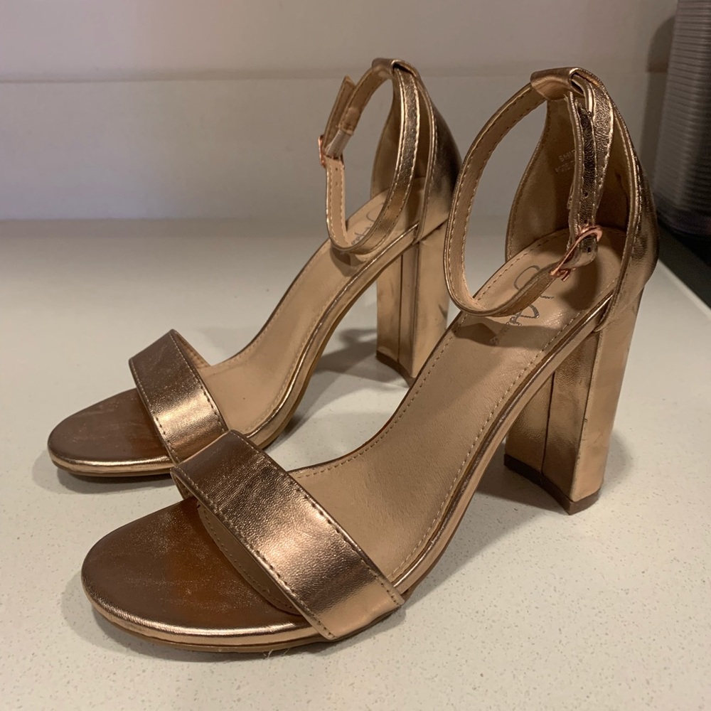 Rose Gold Heels | Block Heel Ankle Strap Sandal